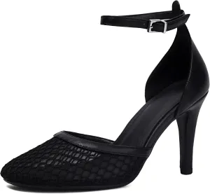 XIEDA Women's Mesh Heels Closed Toe Ankle Strap Stiletto Sexy High Heels Prom Dress Pumps Shoes