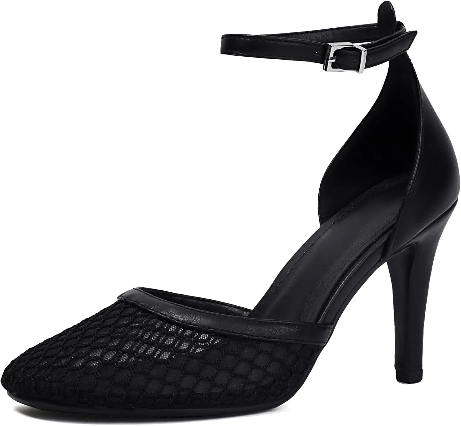 XIEDA Women's Mesh Heels Closed Toe Ankle Strap Stiletto Sexy High Heels Prom Dress Pumps Shoes