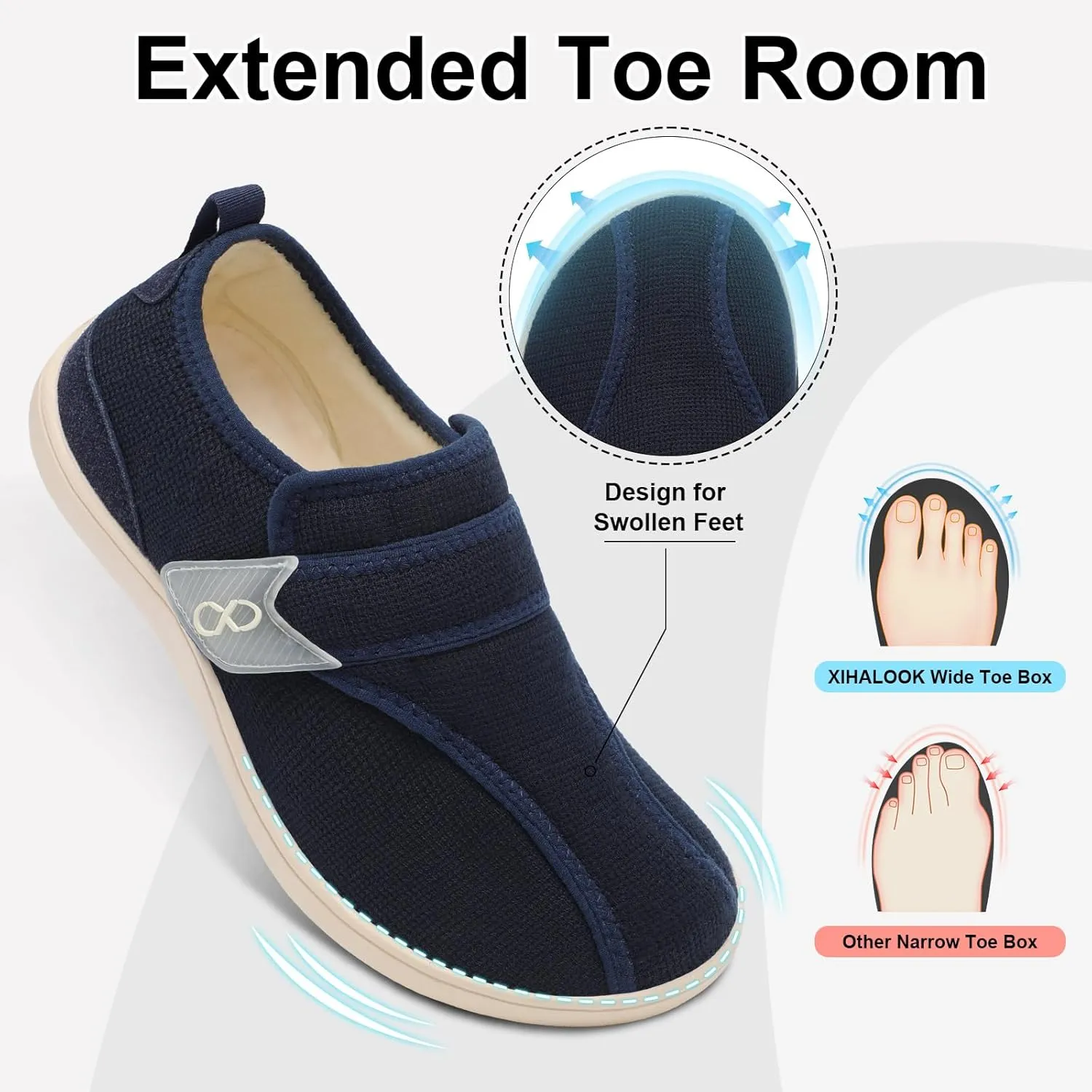 XIHALOOK Womens Slippers Wide Diabetic Shoes with Adjustable Strap for Diabetic Swollen Feet Outdoor Indoor Walking Shoes