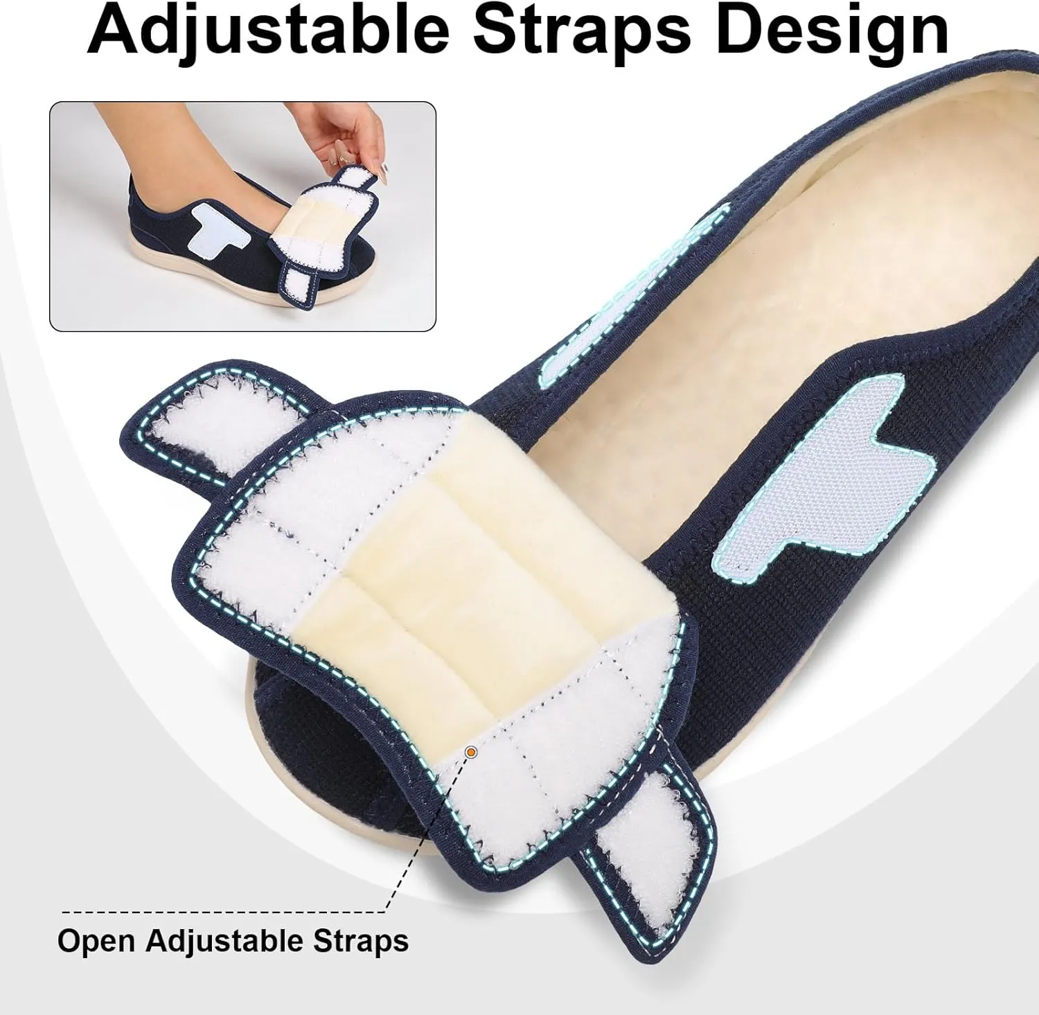 XIHALOOK Womens Slippers Wide Diabetic Shoes with Adjustable Strap for Diabetic Swollen Feet Outdoor Indoor Walking Shoes