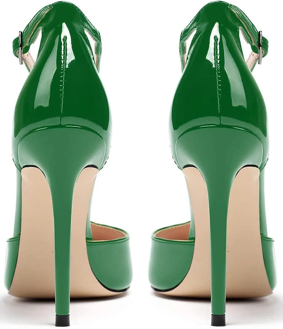 YODEKS Women's Pointed Toe T-Strap Cut Out Ankle Strap Stiletto High Heel Dress Party Pumps Shoes
