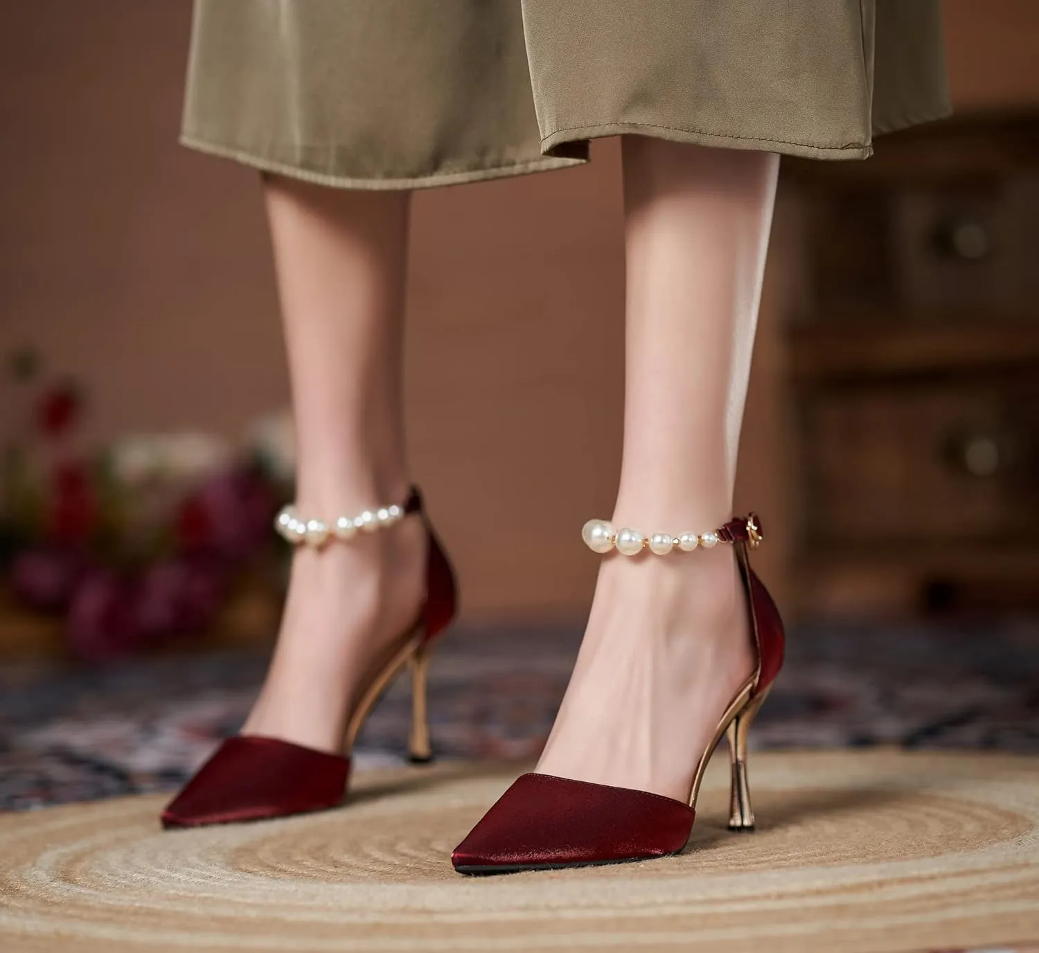 YooPrettyz Women D’Orsay Sexy High Heels Evening Bridal Shoes with Pearls Ankle Strap Formal Wedding Pump