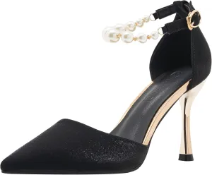 YooPrettyz Women D’Orsay Sexy High Heels Evening Bridal Shoes with Pearls Ankle Strap Formal Wedding Pump