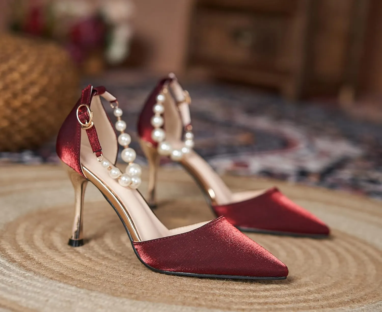 YooPrettyz Women D’Orsay Sexy High Heels Evening Bridal Shoes with Pearls Ankle Strap Formal Wedding Pump