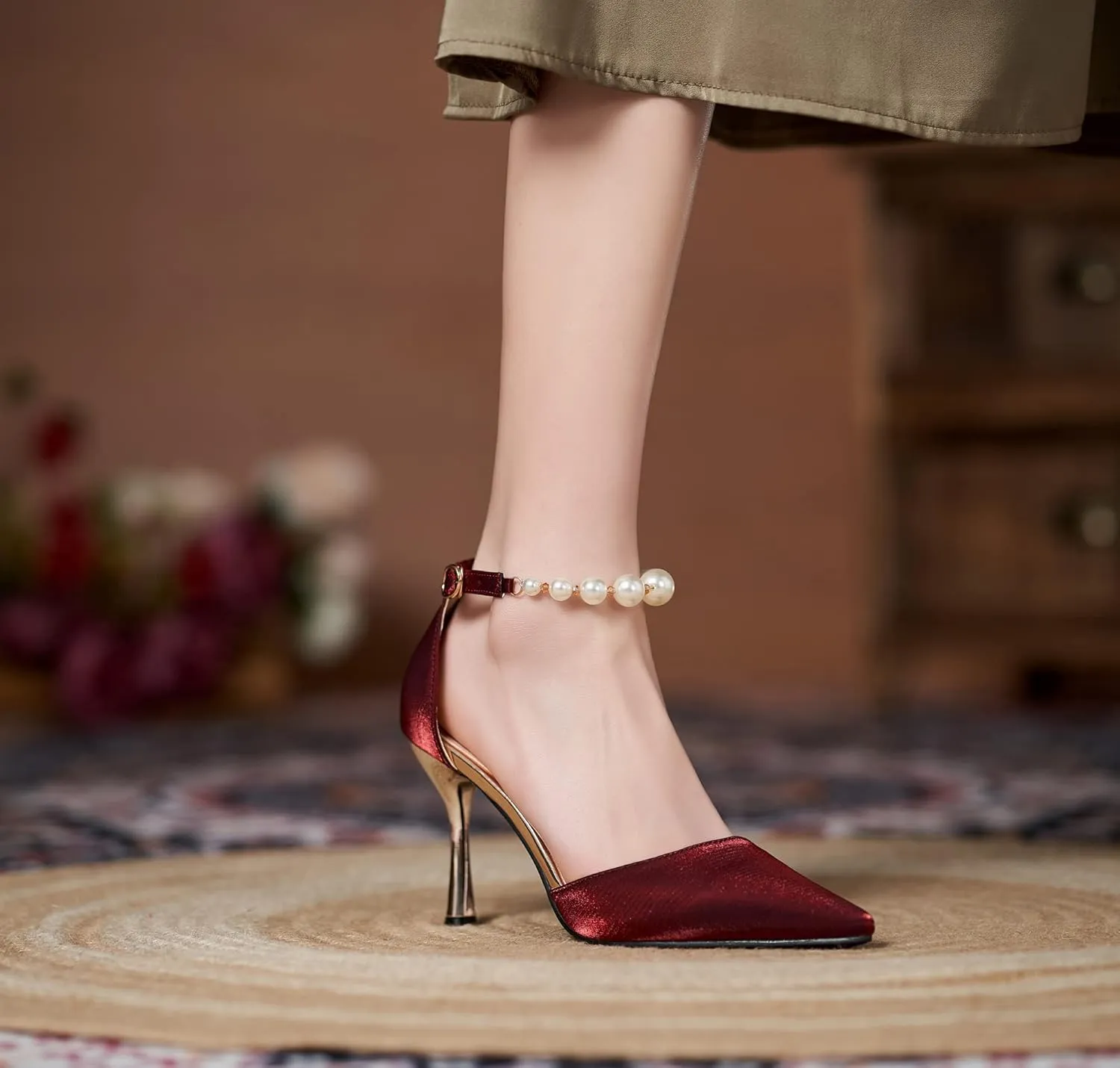 YooPrettyz Women D’Orsay Sexy High Heels Evening Bridal Shoes with Pearls Ankle Strap Formal Wedding Pump