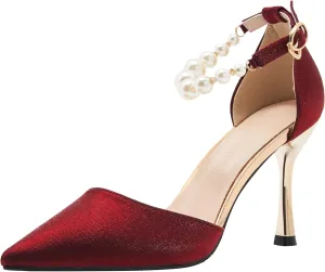 YooPrettyz Women D’Orsay Sexy High Heels Evening Bridal Shoes with Pearls Ankle Strap Formal Wedding Pump