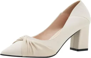 YooPrettyz Women Office Ruched Band Daily Wear Work Pump Block Heel Pointed Toe Foldable Chunky Mid Heels