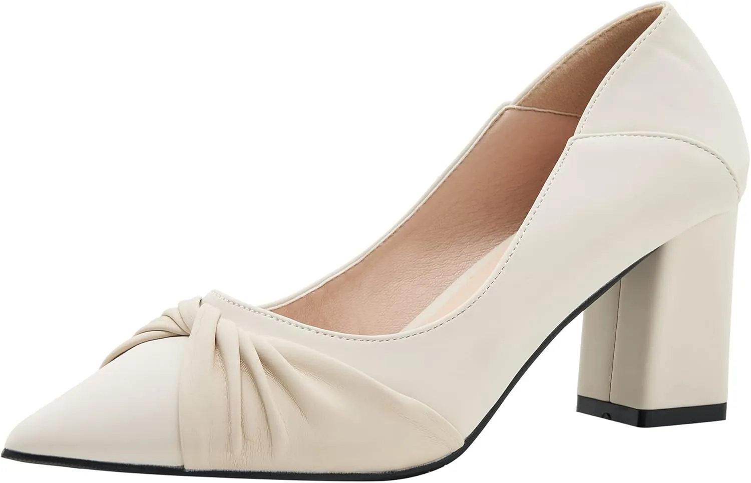 YooPrettyz Women Office Ruched Band Daily Wear Work Pump Block Heel Pointed Toe Foldable Chunky Mid Heels