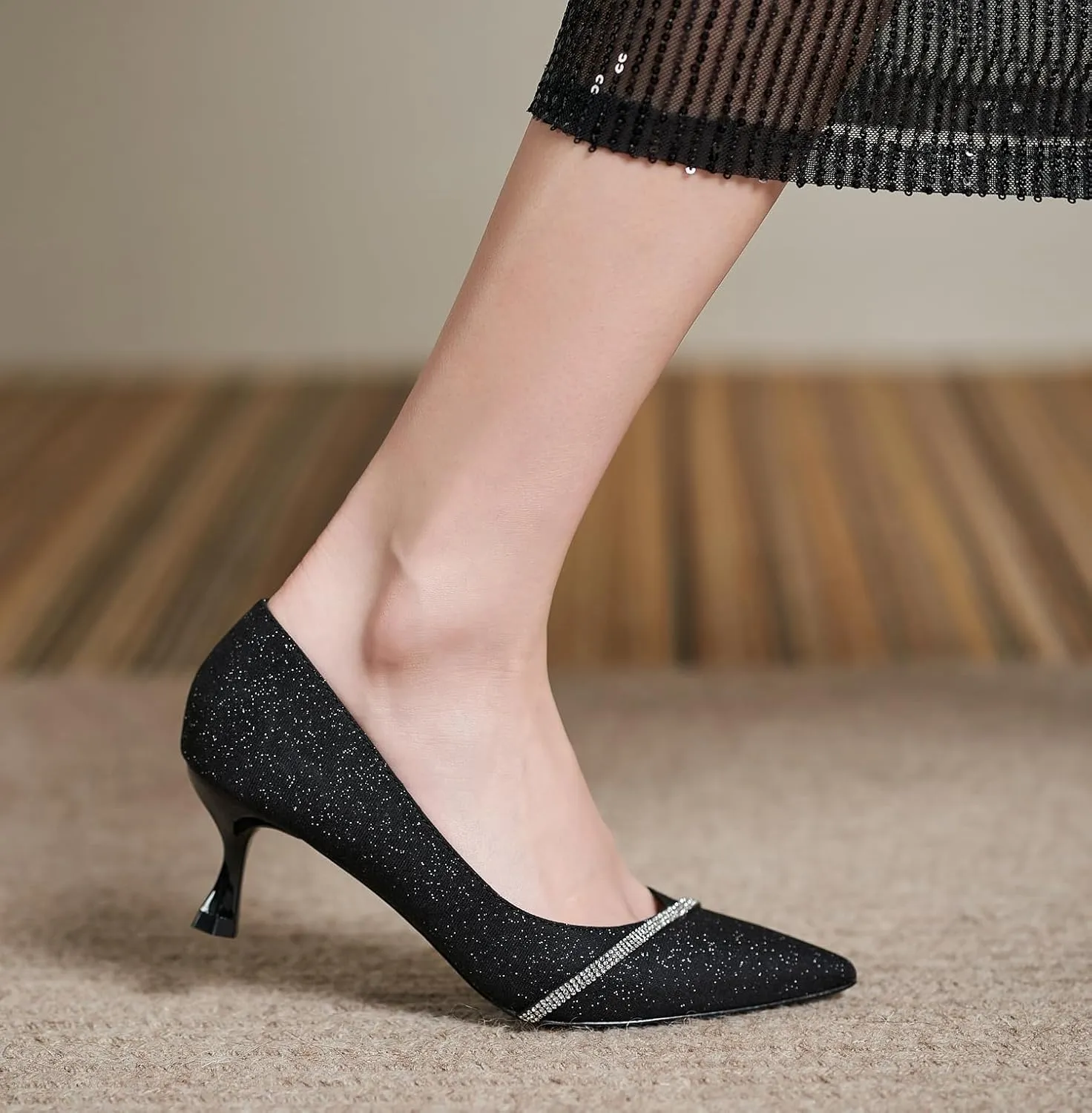 YooPrettyz Women Pointed Toe Wedding Shoes Sparkle Crystal Dancing Dress Party Prom High Heels