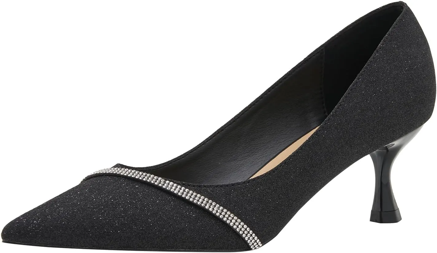 YooPrettyz Women Pointed Toe Wedding Shoes Sparkle Crystal Dancing Dress Party Prom High Heels