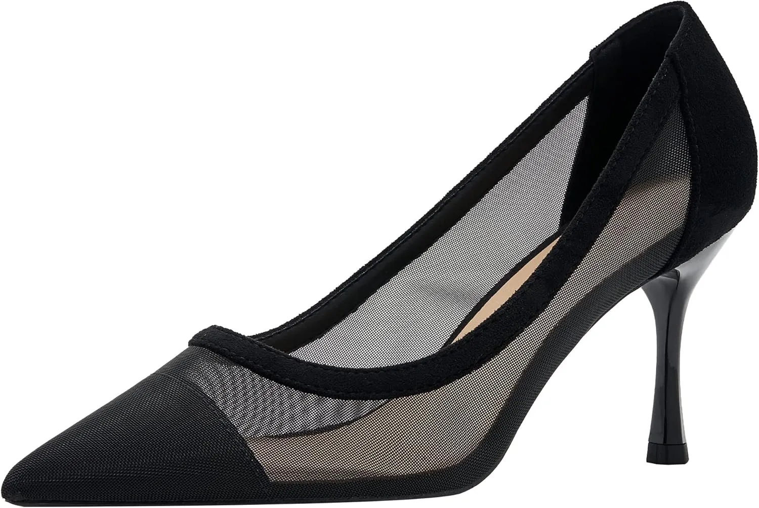 YooPrettyz Women See Through Mesh Sexy High Heels Formal Dressy Pump Shoes Pointed Toe Office Kitten Heels