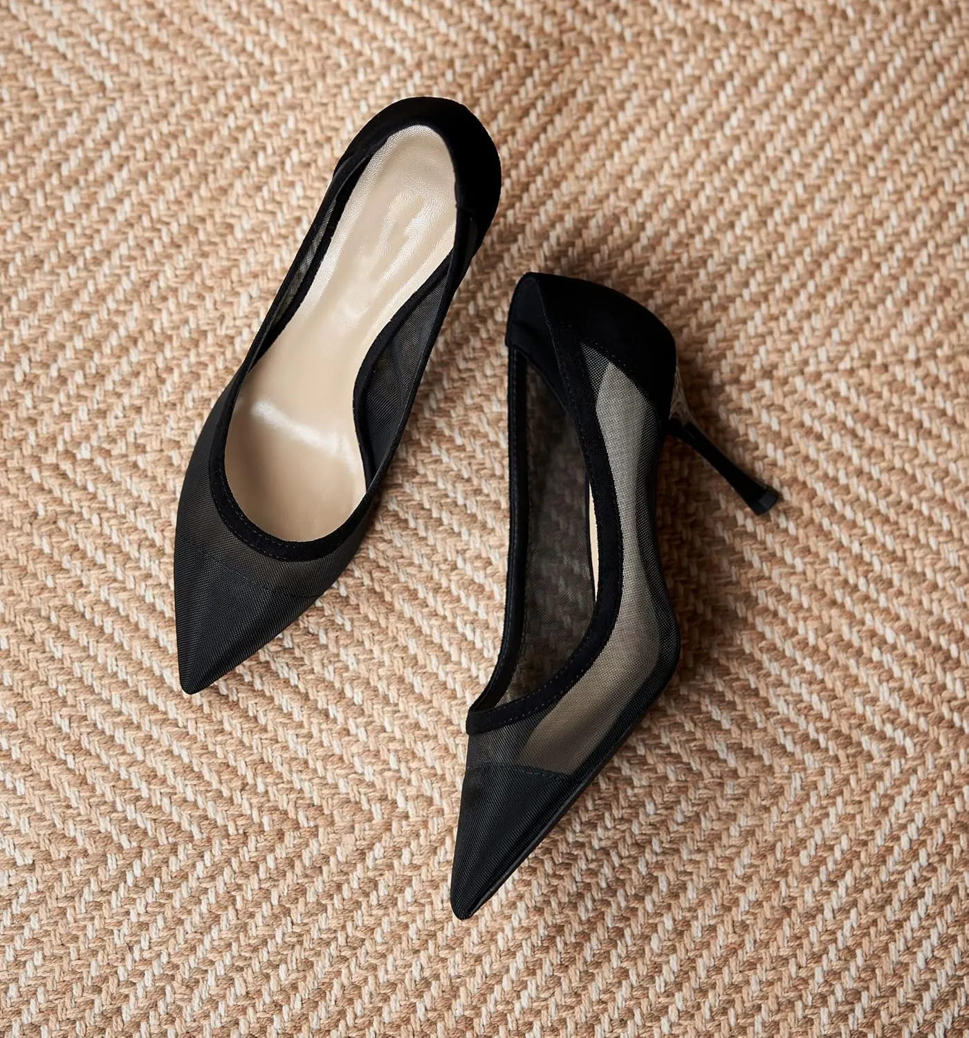 YooPrettyz Women See Through Mesh Sexy High Heels Formal Dressy Pump Shoes Pointed Toe Office Kitten Heels