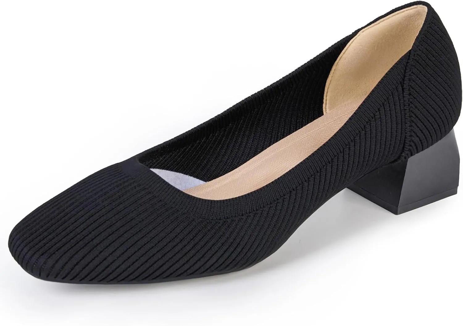 youngshow Womens Pumps Block Heels Square Toe Knit Comfortable Heel for Women Slip On Work Shoes for Woman Dress Classic Shoes Walk Office