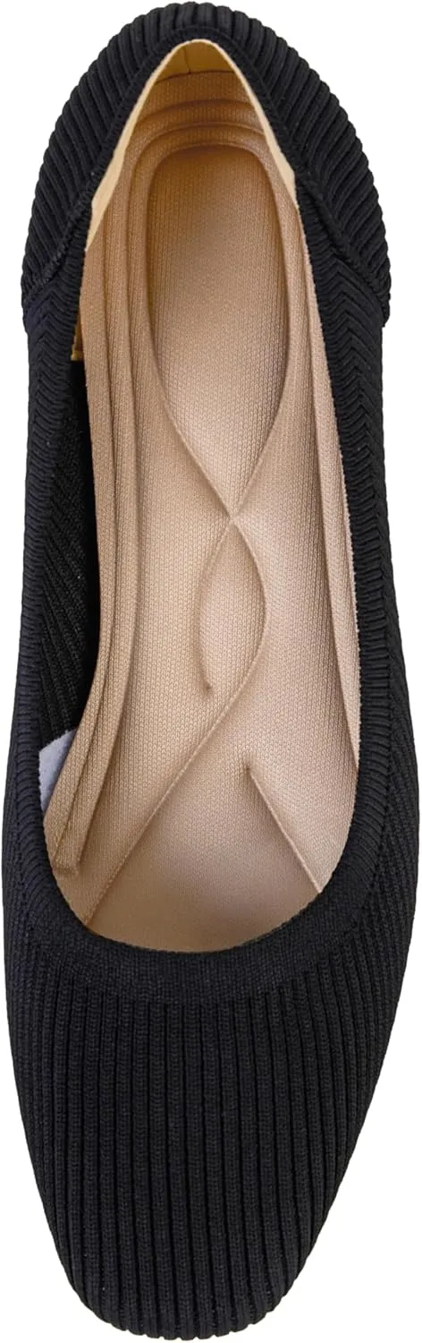 youngshow Womens Pumps Block Heels Square Toe Knit Comfortable Heel for Women Slip On Work Shoes for Woman Dress Classic Shoes Walk Office