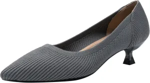 youngshow Women's Pumps Kitten Heels Pointed Toe Knit Slip On Comfortable Casual Formal Dress Shoes