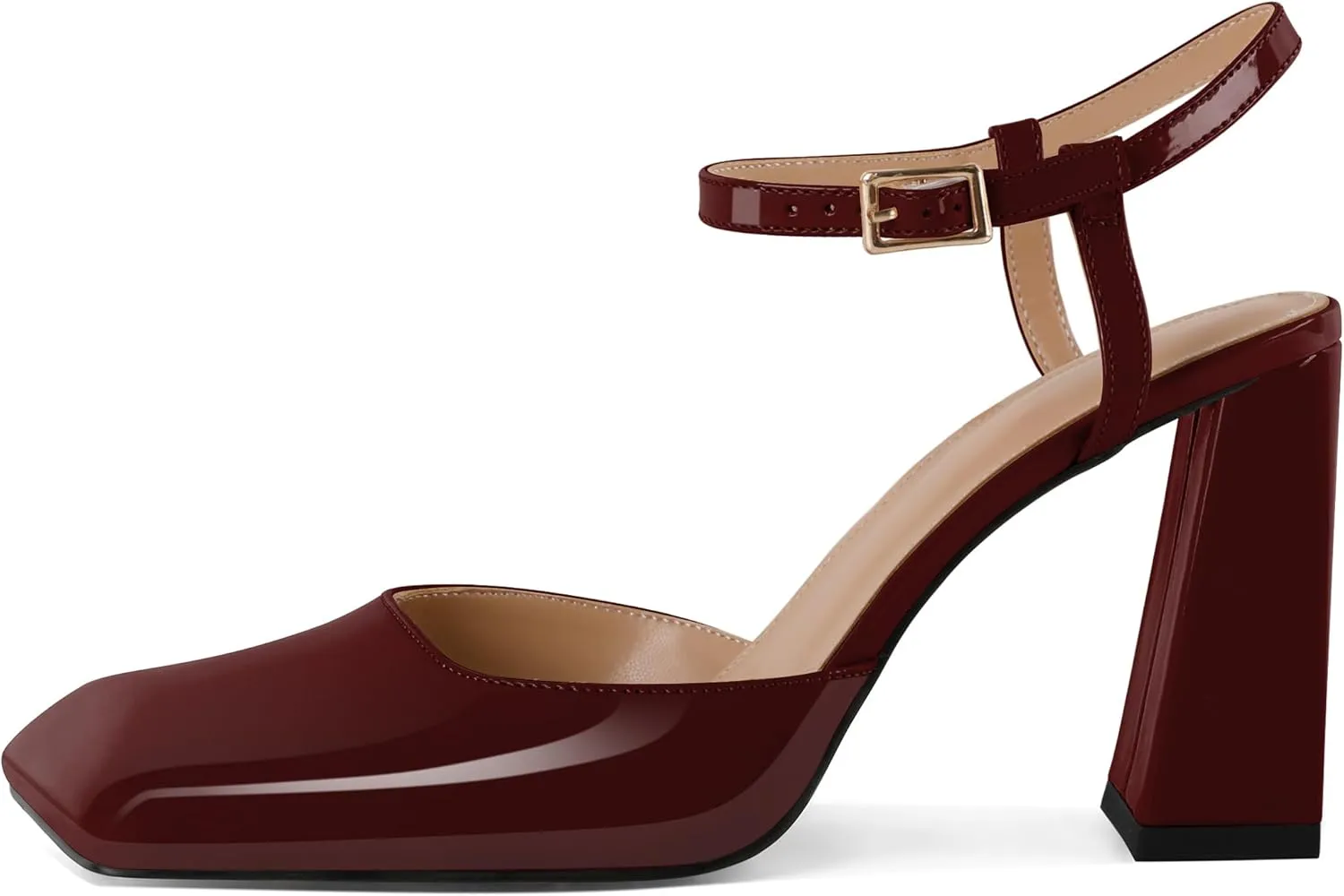 Zamikoo Womens Ankle Strap Square Toe Chunky Heel Pumps Shoes Dressy 3.5 Inches