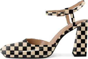 Zamikoo Womens Ankle Strap Square Toe Chunky Heel Pumps Shoes Dressy 3.5 Inches