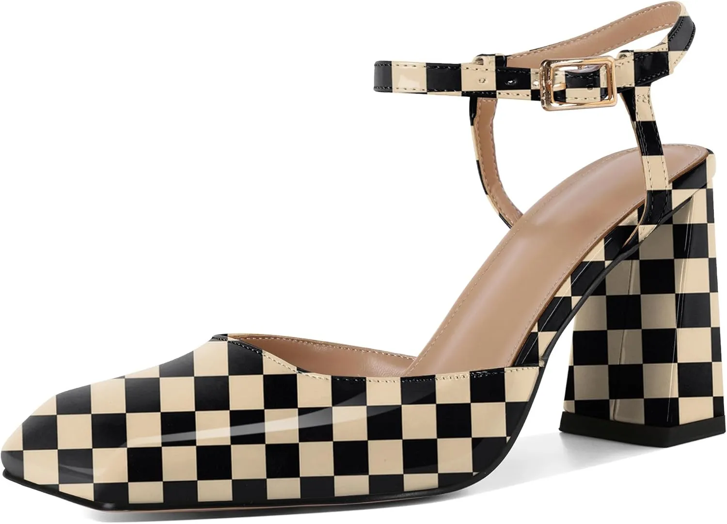 Zamikoo Womens Ankle Strap Square Toe Chunky Heel Pumps Shoes Dressy 3.5 Inches