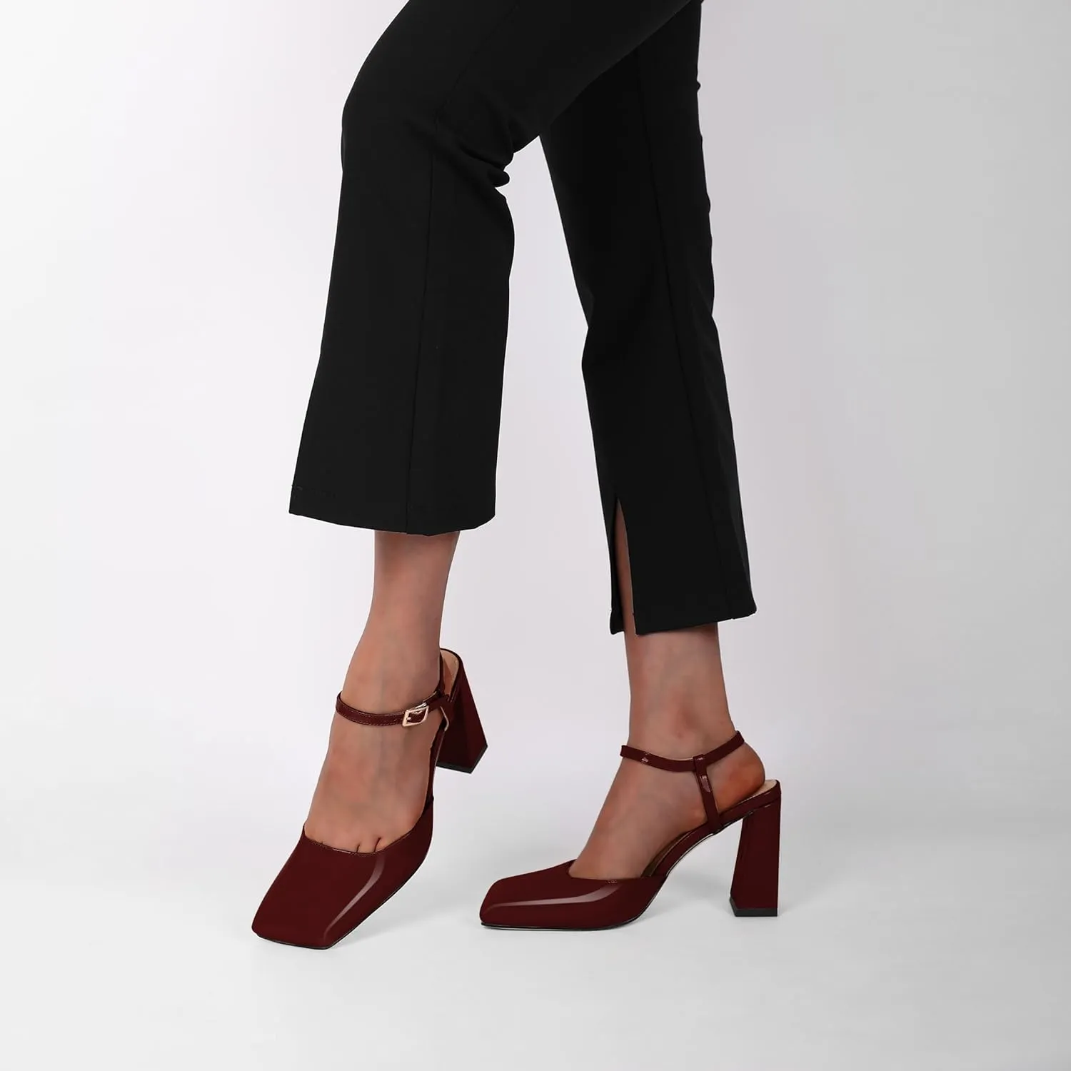 Zamikoo Womens Ankle Strap Square Toe Chunky Heel Pumps Shoes Dressy 3.5 Inches