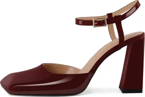 Zamikoo Womens Ankle Strap Square Toe Chunky Heel Pumps Shoes Dressy 3.5 Inches