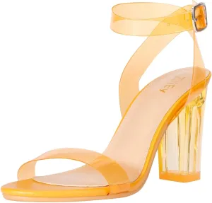 ZriEy Clear Block Sandals Chunky Heels for Women 3.35 Inch Open Toe Adjustable Ankle Strap Pump Sandals for Weddings Parties Daily Wear