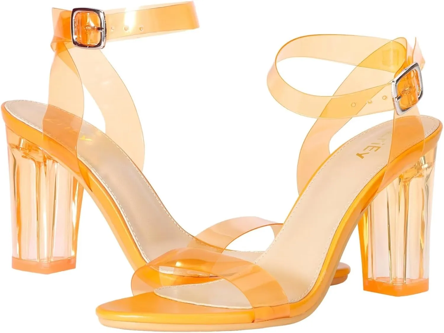 ZriEy Clear Block Sandals Chunky Heels for Women 3.35 Inch Open Toe Adjustable Ankle Strap Pump Sandals for Weddings Parties Daily Wear