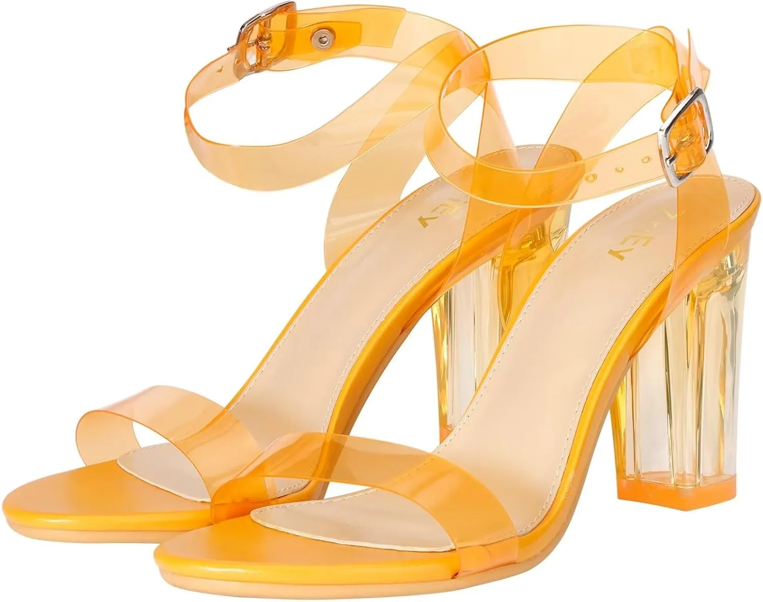 ZriEy Clear Block Sandals Chunky Heels for Women 3.35 Inch Open Toe Adjustable Ankle Strap Pump Sandals for Weddings Parties Daily Wear