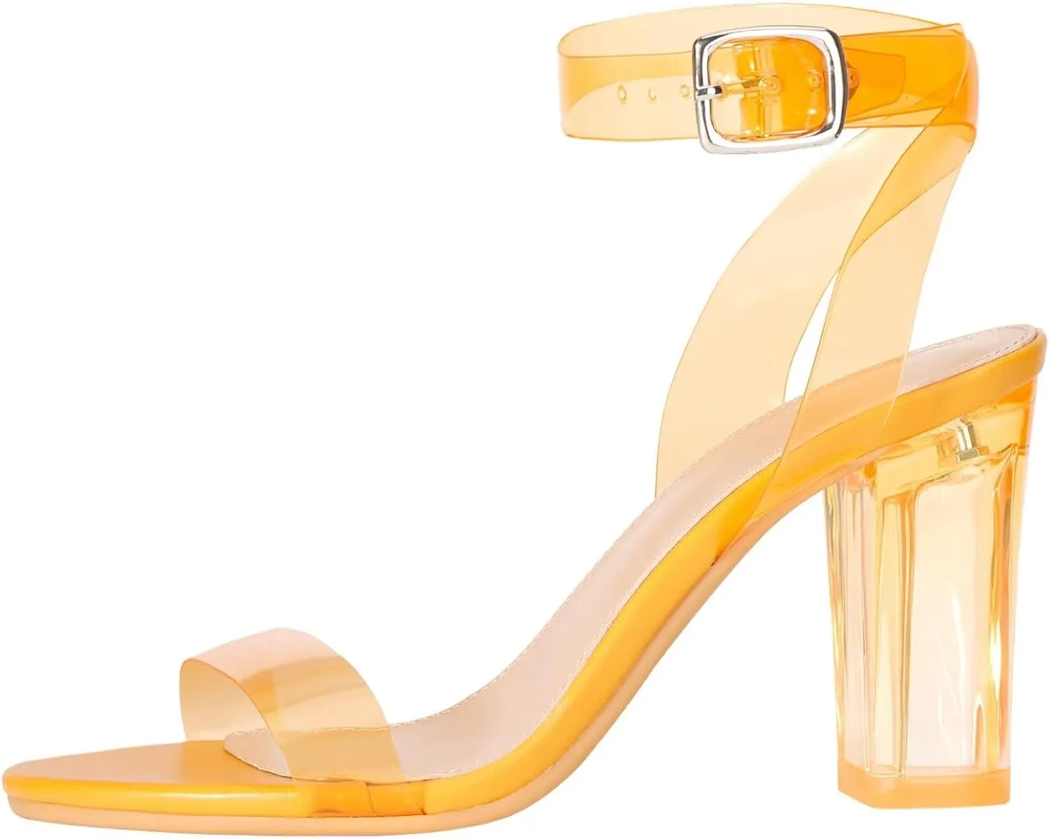 ZriEy Clear Block Sandals Chunky Heels for Women 3.35 Inch Open Toe Adjustable Ankle Strap Pump Sandals for Weddings Parties Daily Wear